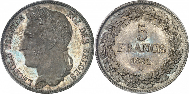 Léopold Ier (1831-1865). 5 francs, position A 1832, Bruxelles.
PCGS MS64 (39807...