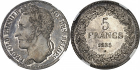 Léopold Ier (1831-1865). 5 francs 1835, Bruxelles.
NGC MS 64 (6066362-010).
Av. LEOPOLD PREMIER ROI DES BELGES. Tête laurée à gauche, signature BRAE...