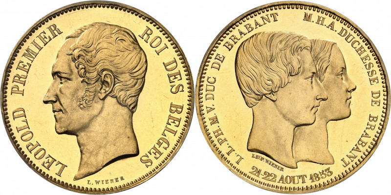 Léopold Ier (1831-1865). Module de 100 francs en Or, mariage du duc et de la duc...
