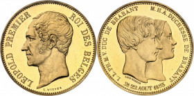 Léopold Ier (1831-1865). Module de 100 francs en Or, mariage du duc et de la duchesse de Brabant, Flan bruni (PROOF) 1853, Bruxelles.
PCGS PR62DCAM (...
