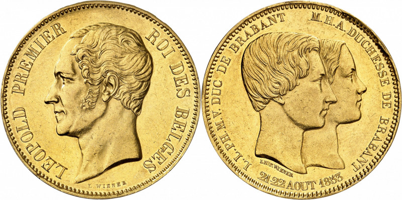 Léopold Ier (1831-1865). Module de 100 francs en Or, mariage du duc et de la duc...