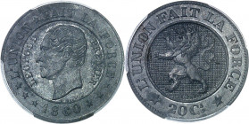 Léopold Ier (1831-1865). Essai de 20 centimes en zinc par L. Wiener et Braemt 1860, Bruxelles.
PCGS SP64 (42177745).
Av. L'UNION * FAIT LA FORCE / *...