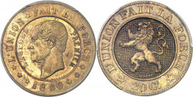 Léopold Ier (1831-1865). Essai de 20 centimes en bronze-aluminium par L. Wiener et Braemt 1860, Bruxelles.
PCGS SP64 (42177747).
Av. L'UNION * FAIT ...