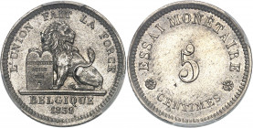 Léopold Ier (1831-1865). Essai de 5 centimes au lion par Braemt 1859, Bruxelles.
PCGS Genuine Cleaned - UNC Detail (42177740).
Av. L'UNION FAIT LA F...