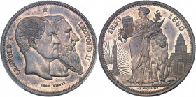 Léopold II (1865-1909). Module 5 francs, cinquantenaire du royaume, frappe monnaie 1830-1880, Bruxelles.
PCGS SP64BN (42177749).
Av. LEOPOLD I - LEO...