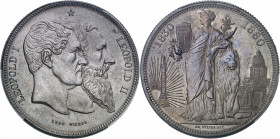 Léopold II (1865-1909). Module 5 francs, cinquantenaire du royaume, frappe médaille 1830-1880, Bruxelles.
PCGS SP63BN (42177748).
Av. LEOPOLD I - LE...