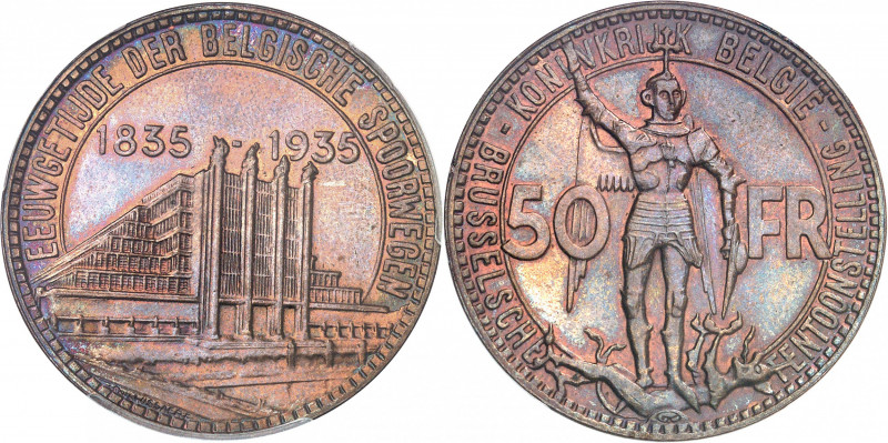 Albert Ier (1909-1934). Essai de 50 francs Exposition du centenaire des chemins ...