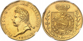 Pierre Ier (1822-1831). 6400 réis pour le couronnement 1822, R, Rio de Janeiro.
NGC AU DETAILS MOUNT REMOVED (5780868-006).
Av. PETRUS. I. D. G. BRA...