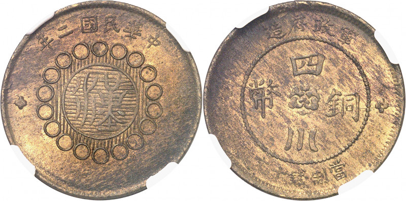 République de Chine, province du Sichuan (Szechuan). 10 cash An 2 (1913).
NGC M...