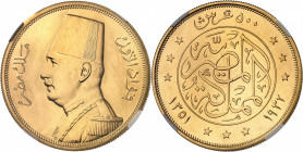 Fouad Ier (1917-1936). 500 piastres, Flan bruni (PROOF) AH 1351 (1932), Londres.
NGC PF 65 (6066364-028).
Av. Légende circulaire. Buste du Roi à gau...