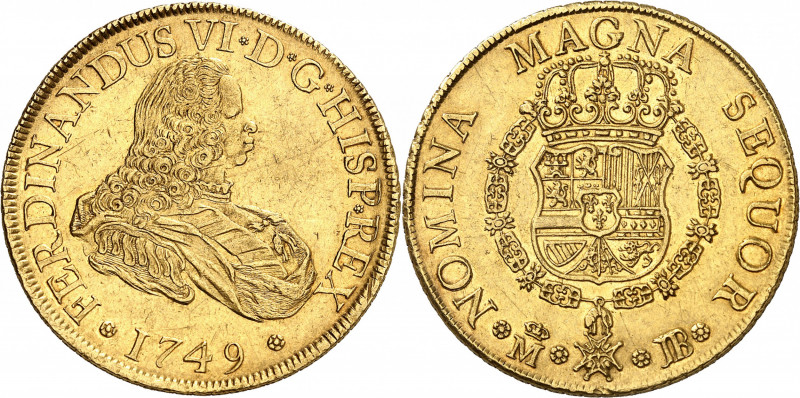 Ferdinand VI (1746-1759). 8 escudos, frappe au balancier 1749 JB, M, Madrid.

...