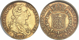 Charles III (1759-1788). 8 escudos “à la tête de rat” 1760 JP, M, Madrid.
PCGS XF45 (42254424).
Av. CAROLUS. III. D. G. HISP. ET. IND. REX. Buste dr...