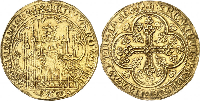 Édouard III (1337-1360). Écu d’or à la chaise, émission inconnue ND (après 1344)...