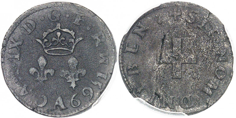 Charles IX (1560-1574). Piéfort de poids quadruple du denier tournois en argent ...