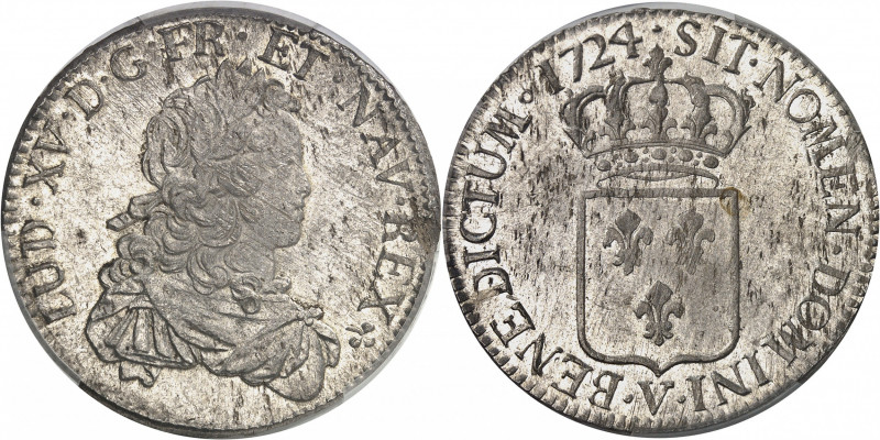 Louis XV (1715-1774). Écu de France, flan neuf 1724, V, Troyes.
PCGS MS63 (4242...