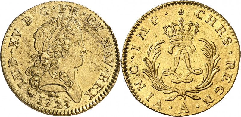 Louis XV (1715-1774). Double louis d’or dit mirliton 1723, A, Paris.
NGC UNC DE...