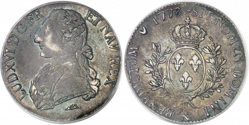 Louis XVI (1774-1792). Écu aux rameaux d’olivier 1778, N, Montpellier.
PCGS XF4...