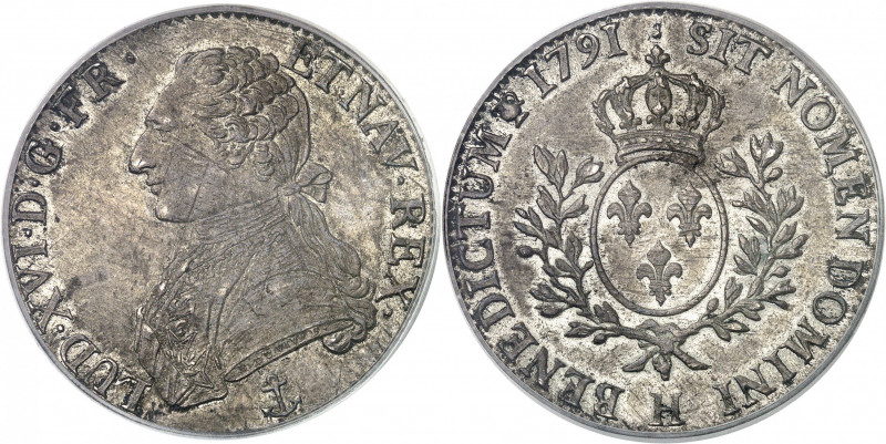 Louis XVI (1774-1792). Écu aux rameaux d’olivier 1791, H, La Rochelle.
PCGS AU5...