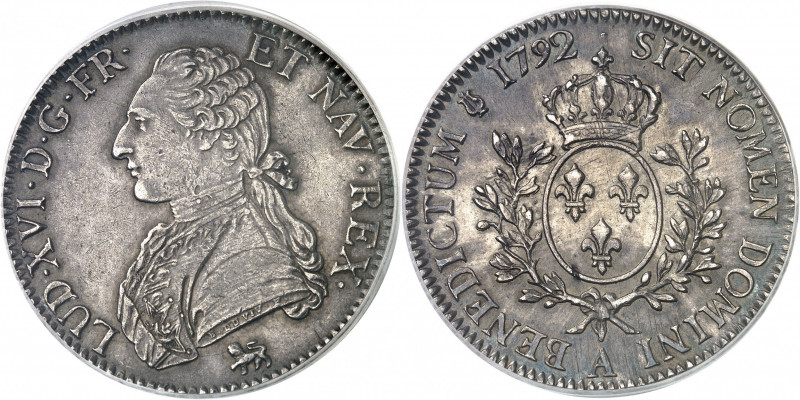 Louis XVI (1774-1792). Écu aux rameaux d’olivier 1792, A, Paris.
PCGS AU55 (418...