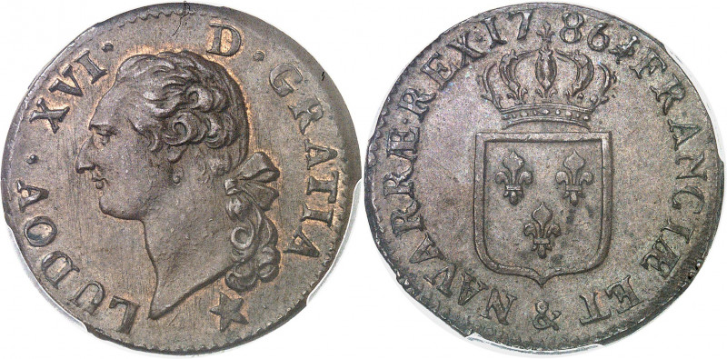 Louis XVI (1774-1792). Sol, variété LVDO[A] 1786, &, Aix-en-Provence.
PCGS MS64...