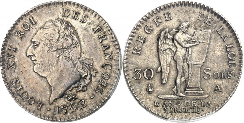 Constitution (1791-1792). 30 sols FRANÇOIS 1792, 1er semestre, A, Paris.
PCGS G...