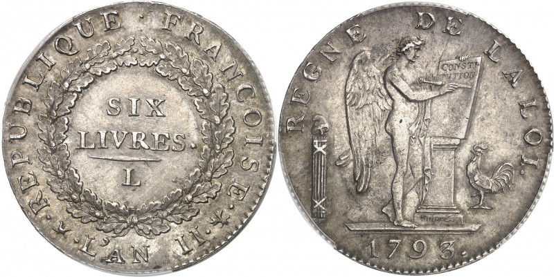 Convention (1792-1795). Écu de 6 livres FRANÇOISE 1793, L, Bayonne.
PCGS AU58 (...