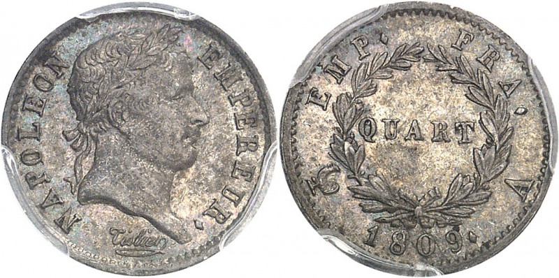 Premier Empire / Napoléon Ier (1804-1814). Quart de franc tête laurée, Empire fr...