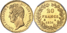 Louis-Philippe Ier (1830-1848). 20 francs tête nue, tranche en relief 1831, A, Paris.
NGC MS 64+ (5780845-007).
Av. LOUIS PHILIPPE I ROI DES FRANÇAI...