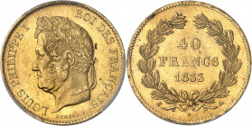 Louis-Philippe Ier (1830-1848). 40 francs tête laurée 1833, A, Paris.
PCGS MS64 (40196642).
Av. LOUIS PHILIPPE I ROI DES FRANÇAIS. Tête laurée à gau...