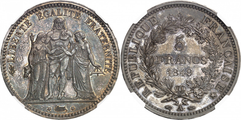 IIe République (1848-1852). 5 francs Hercule, Flan bruni (PROOF) 1849, A, Paris....