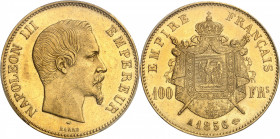 Second Empire / Napoléon III (1852-1870). 100 francs tête nue 1856, A, Paris.
PCGS MS62 (39614974).
Av. NAPOLEON III EMPEREUR. Tête nue à droite, au...