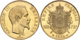 Second Empire / Napoléon III (1852-1870). 100 francs tête nue 1858, BB, Strasbourg.
NGC MS 62 (2855081-006).
Av. NAPOLEON III EMPEREUR. Tête nue à d...