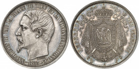 Second Empire / Napoléon III (1852-1870). Essai de 5 francs tête nue, grosse tête, par Barre 1853, A, Paris.
NGC PF 63 (5782533-002).
Av. NAPOLEON I...