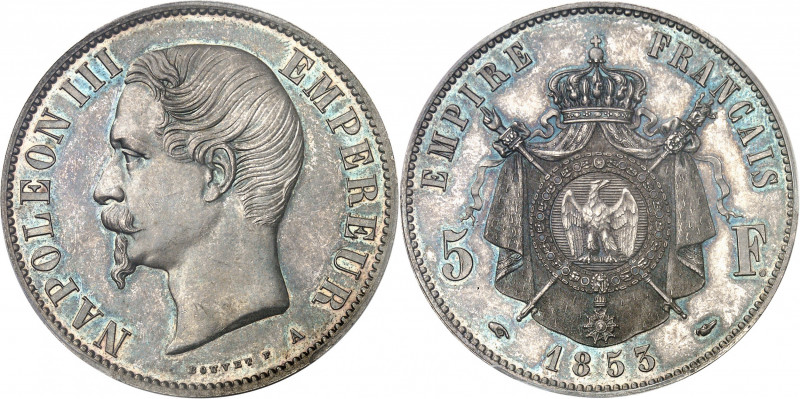 Second Empire / Napoléon III (1852-1870). Essai de 5 francs tête nue, tranche li...