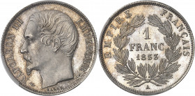 Second Empire / Napoléon III (1852-1870). 1 franc tête nue, grosse tête 1853, A, Paris.
PCGS SP66 (41821013).
Av. NAPOLEON III EMPEREUR. Tête nue à ...
