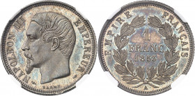 Second Empire / Napoléon III (1852-1870). 1 franc tête nue, Flan bruni (PROOF) 1853, A, Paris.
NGC PF 64 CAMEO (2804987-004).
Av. NAPOLEON III EMPER...