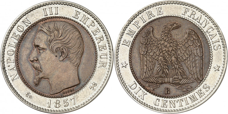 Second Empire / Napoléon III (1852-1870). 10 centimes tête nue, flan bimétalliqu...