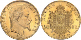 Second Empire / Napoléon III (1852-1870). 50 francs tête laurée 1866, A, Paris.
PCGS MS63 (17285370).
Av. NAPOLEON III EMPEREUR. Tête laurée à droit...