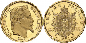 Second Empire / Napoléon III (1852-1870). 20 francs tête laurée, Flan bruni (PROOF) 1861, A, Paris.

Av. NAPOLEON III EMPEREUR. Tête laurée à droite...