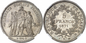 Gouvernement de Défense Nationale (1870-1871). 5 francs Hercule, Camélinat 1871, A, Paris.
NGC MS 63 (5909875-008).
Av. LIBERTÉ ÉGALITÉ FRATERNITÉ. ...