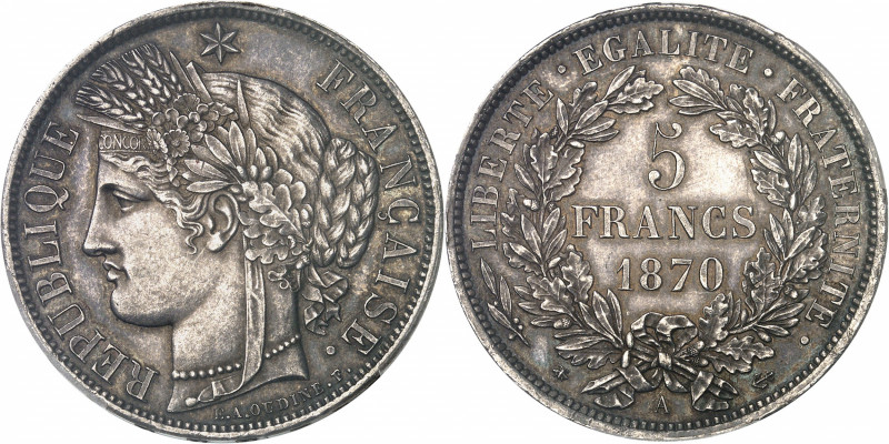 Gouvernement de Défense Nationale (1870-1871). 5 francs Cérès, avec légende 1870...