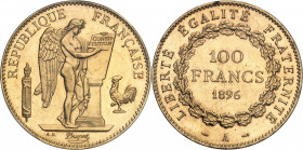 IIIe République (1870-1940). 100 francs Génie, aspect Flan bruni (Prooflike) 1896, A, Paris.
PCGS MS63PL (41309336).
Av. RÉPUBLIQUE FRANÇAISE. Génie...