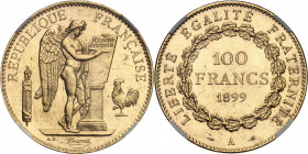 IIIe République (1870-1940). 100 francs Génie 1899, A, Paris.
NGC MS 63 (4474964-004).
Av. RÉPUBLIQUE FRANÇAISE. Génie ailé de la République debout ...