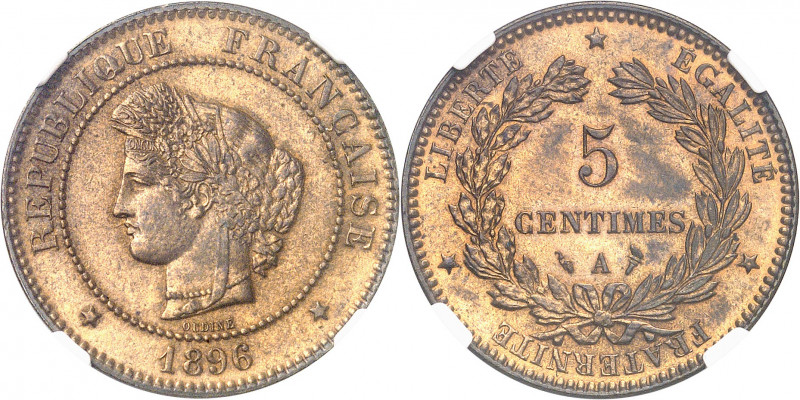 IIIe République (1870-1940). 5 centimes Cérès 1896 torche, A, Paris.
NGC MS 63 ...