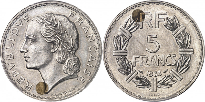 IIIe République (1870-1940). Essai “bimétallique” de 5 francs Lavrillier en nick...