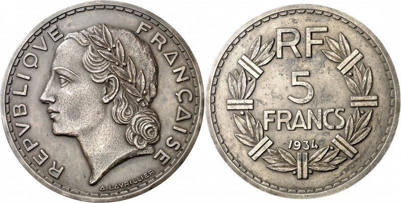 IIIe République (1870-1940). Paire d’épreuves de 5 francs Lavrillier, en galvano...