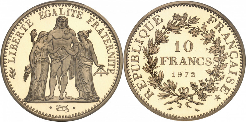 Ve République (1958 à nos jours). Piéfort de 10 francs Hercule, Flan bruni (PROO...