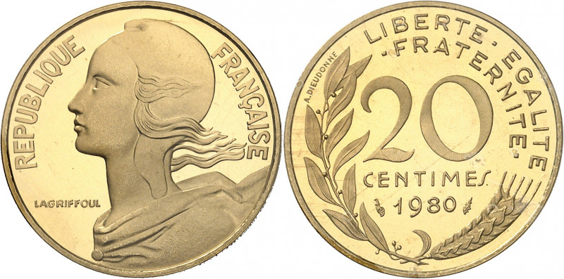 Ve République (1958 à nos jours). Piéfort de 20 centimes Marianne, Flan bruni (P...