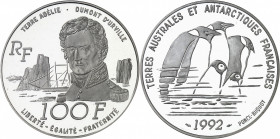 Terres Australes et Antarctiques Françaises. Piéfort de 100 francs Dumont d’Urville en argent, Flan bruni (PROOF) 1992, Pessac.
PCGS SP69 (41372441)....