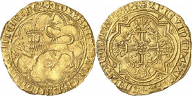 Aquitaine, Édouard III (1325-1362). Léopard d’or, 2e émission ND (juillet 1356).
NGC MS 64 (5782533-007).
Av. + EDWARDVS: DEI: GRA: ANGLIE: FRANCIE:...